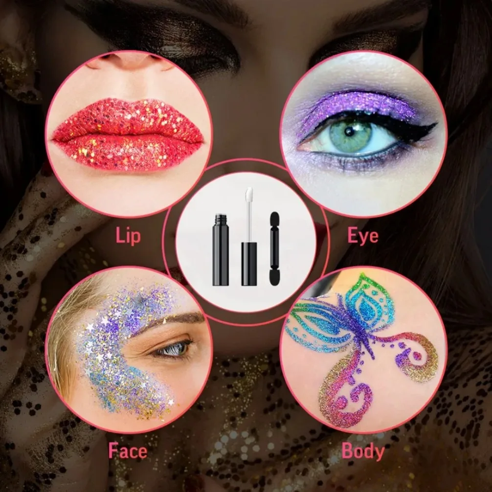 Private Label Vegan Makeup Kit With Custom Logo Wholesale Stage Performance Lip Gloss And Eye Shadow Glitter Adhesive Set