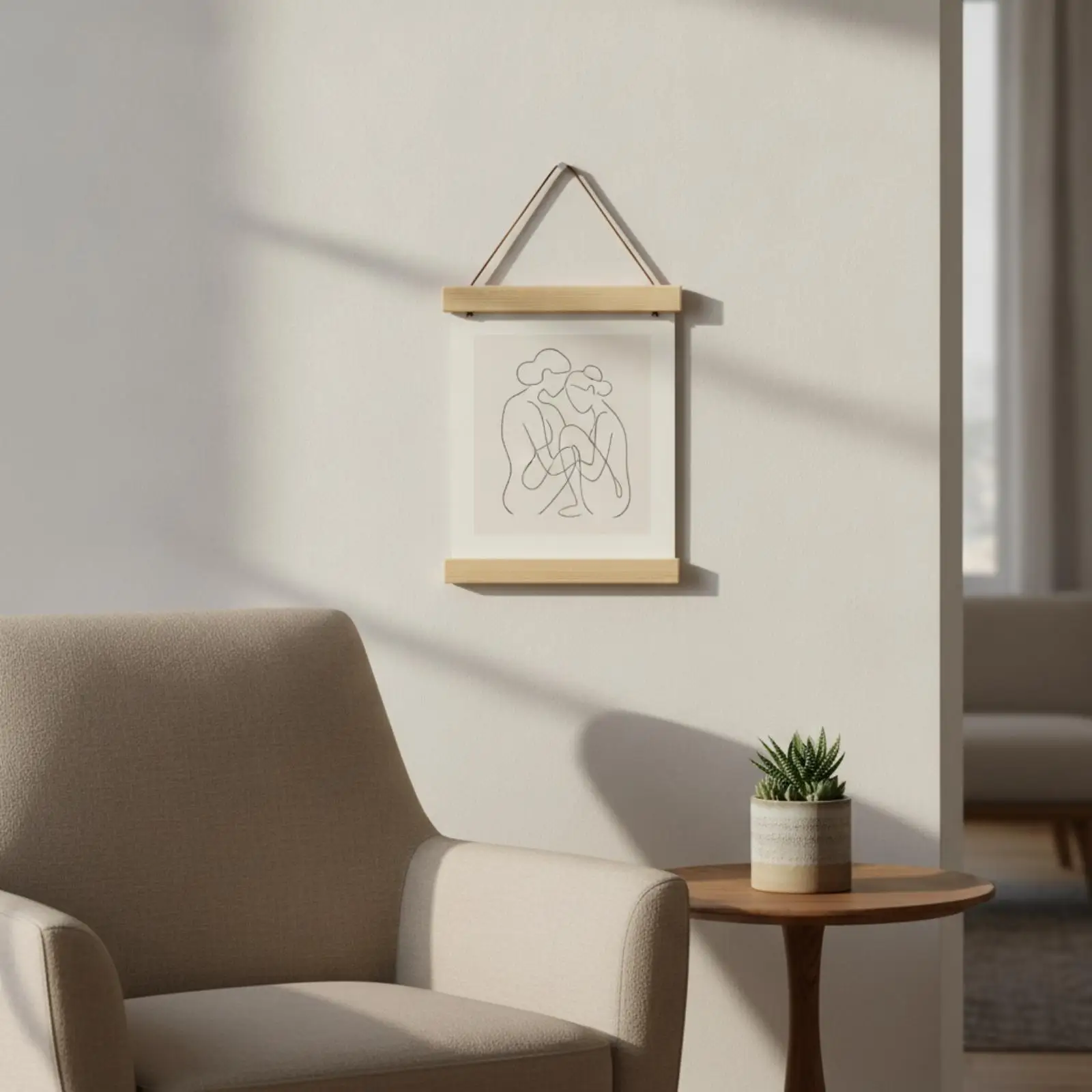 Wooden Wall Frame Hanger Rod for Poster Holder with Magnet Clamp and Pre Attached Cord for Photos