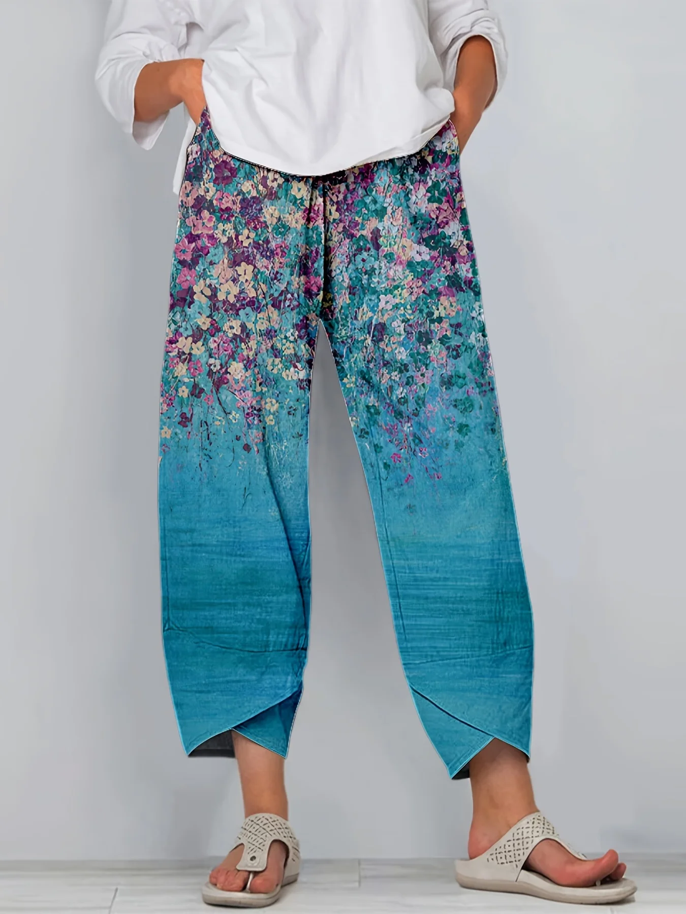 Women's Crotch Pocket Floral Print Casual Pants Daily