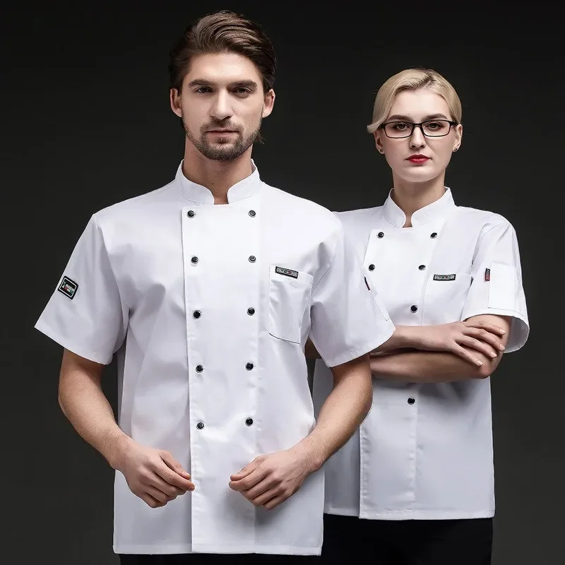 Summer Hotel Restaurant Chef Work Uniforms Men\'s and Women\'s Short Sleeved Breathable Mesh Chef Suit with Long Sleeves