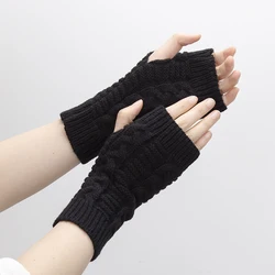 Women Knitted Fingerless Gloves Hand Warmer Winter Gloves Short Arm Sleeve Solid Color Work Mittens Casual Soft Female Gloves