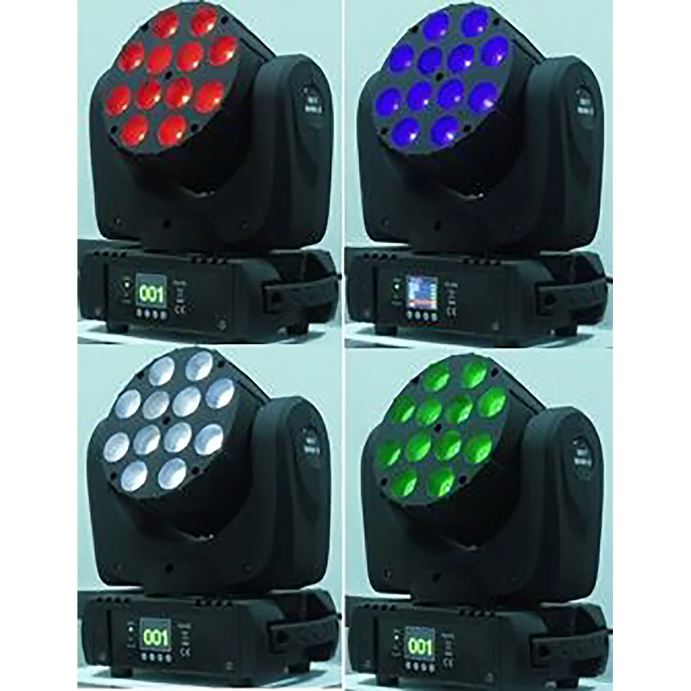 RGBW LED Moving Head Light, Stage Lighting, Rotating Beam, Wedding Night Clubs, Disco KTV Bar Show, 12 LED, 4in 1