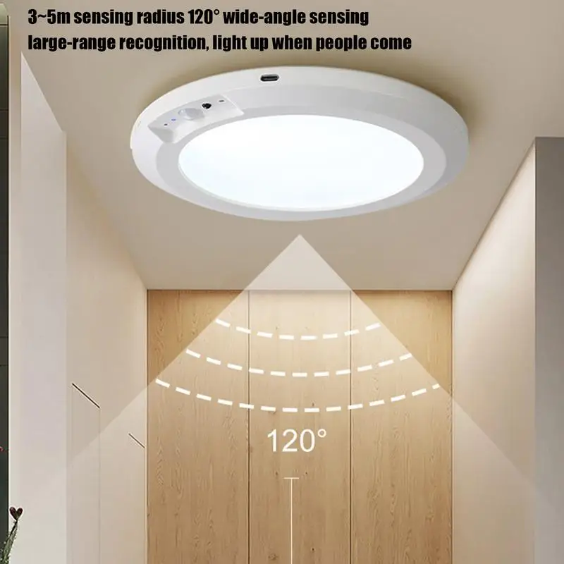 Imagem -05 - Sensor de Movimento Led Luz Redonda Recarregável Sensor de Movimento Luz do Armário sem Fio Luz de Teto com Movimento de Controle Remoto