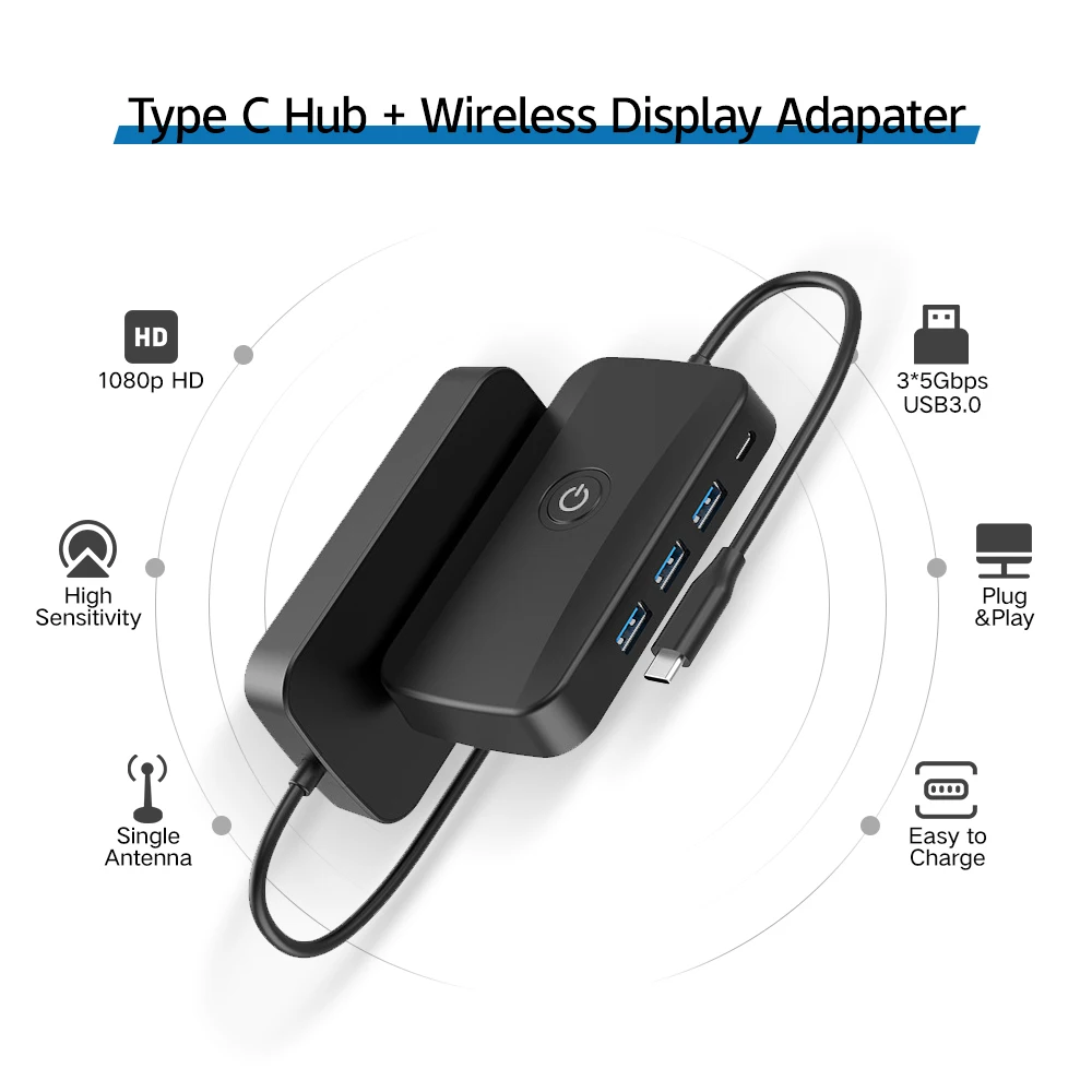 

5 In 1 Hubs Point-to-Point WIFI Wireless Screen Display 5G Screen Type C Docking Station USB Hub 4K USB 3.0 Adapter