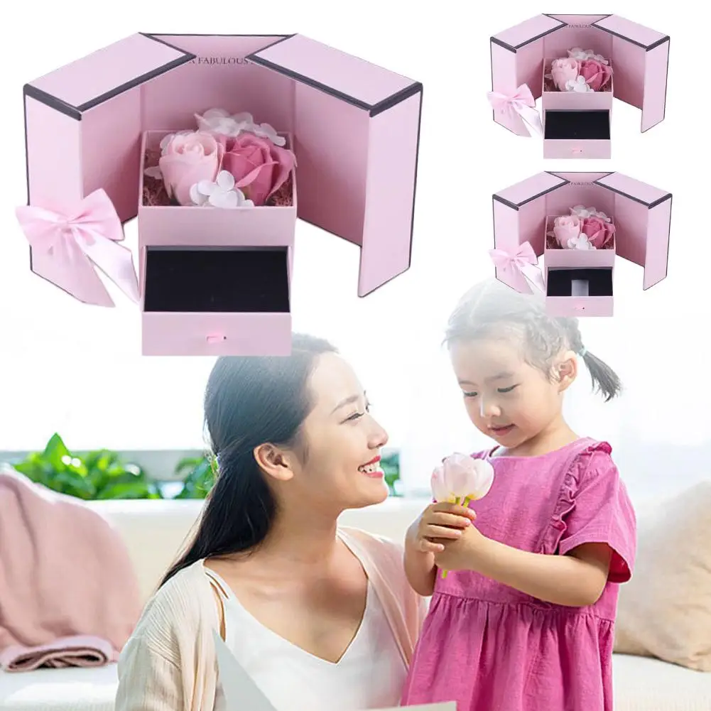 Caja de embalaje de joyería rosa de doble puerta, caja de regalo para el día de la madre, regalo del Día de San Valentín, caja decorativa, almacenamiento de collares, Y3x3