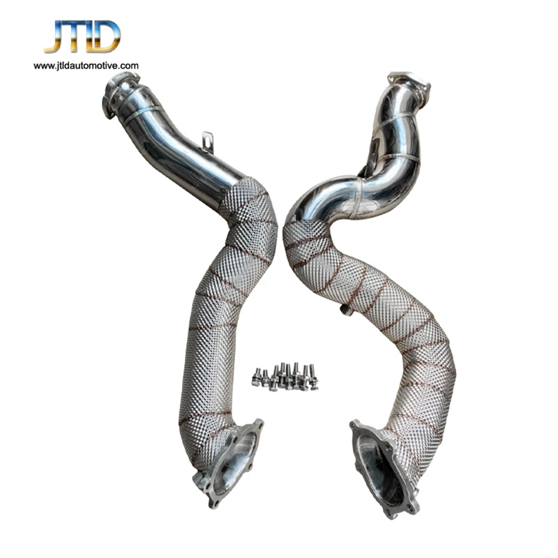 JTLD High Performance Decat Stainless Steel Exhaust Downpipe Catless with Heat Shield For Audi RS6 RS7 S6 C7 S7 4.0 TFSI V8