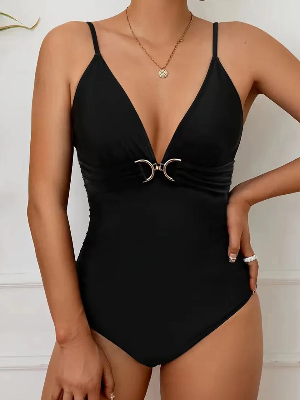 Sexy Deep V-Neck Swimwear 2024 Women Shoulder Strap Swimsuit Female Bathers Bathing Swimming Swim Bodysuit Summer Beachwear