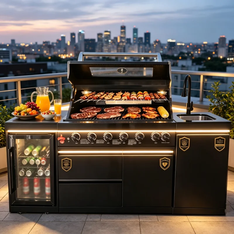 Customizable Modular Black Propane Gas Grill Free Combination Outdoor BBQ Kitchen Pod for Garden Backyard Use