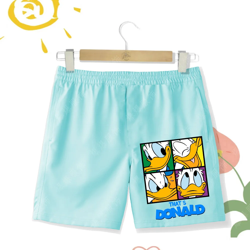 2024 Children's High Quality Beach Pants Cartoon Print Funny Donald Duck Boys Outdoor Swimming Fashion Casual Shorts Breathable