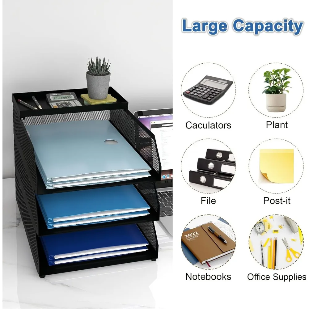 صينية ورق قابلة للتكديس من 3 طبقات من Natwind، منظم سطح المكتب الشبكي المعدني، فارز الورق، صواني الحروف، رف تخزين مستندات الملفات لـ