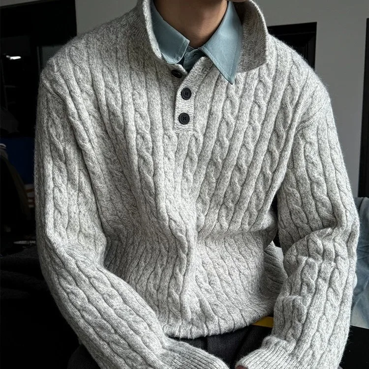 

Autumn Winter Large Size Men's Knitted Sweater Warm Twist Neline Inner Wear Base irt Polyester Fiber Casual Long Sve