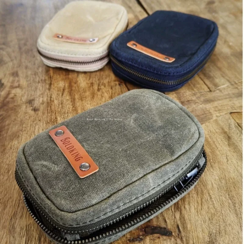 A8 Handmade Retro Style Portable Oil Wax Canvas Zipper Loose Leaf Storage Bag Keys Note Taking Card Bag Multifunctional Bag