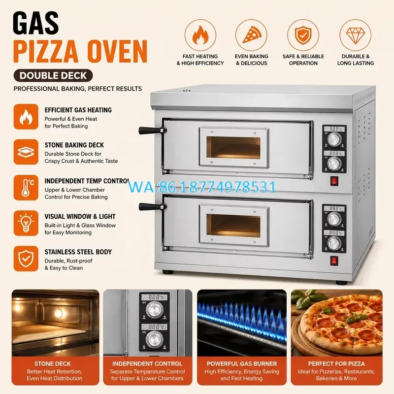 Wmwmnu Commercial Gas Pizza Oven Double Layer Countertop Design for Pizza Shop and Catering Use OEM ODM