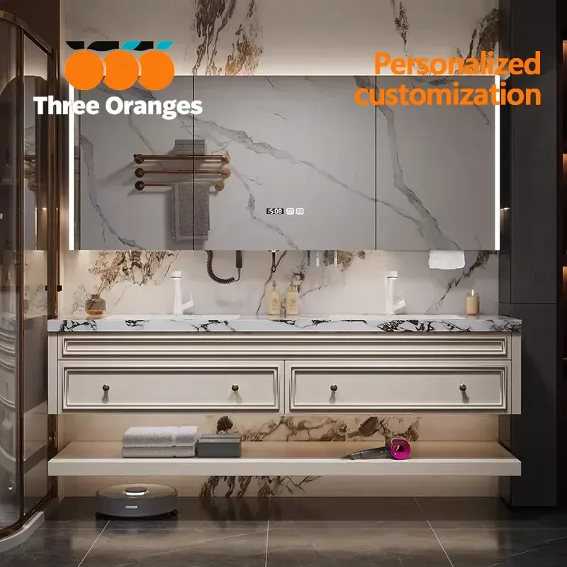 S178 French-Style Seamless Integrated Double Basin Oak Bathroom Vanity Unit with Washbasin And Sink for Enhanced Bathroom Elegan