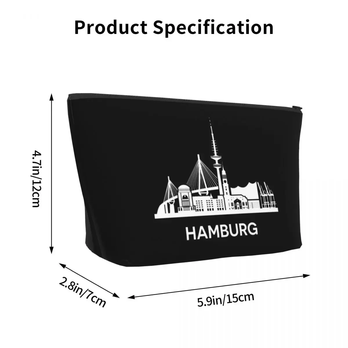 Hamburg City Skyline, Extended Version, White Makeup Bag Key Storage Bag Cosmetic Case Portable Organizer For Women Female Gift