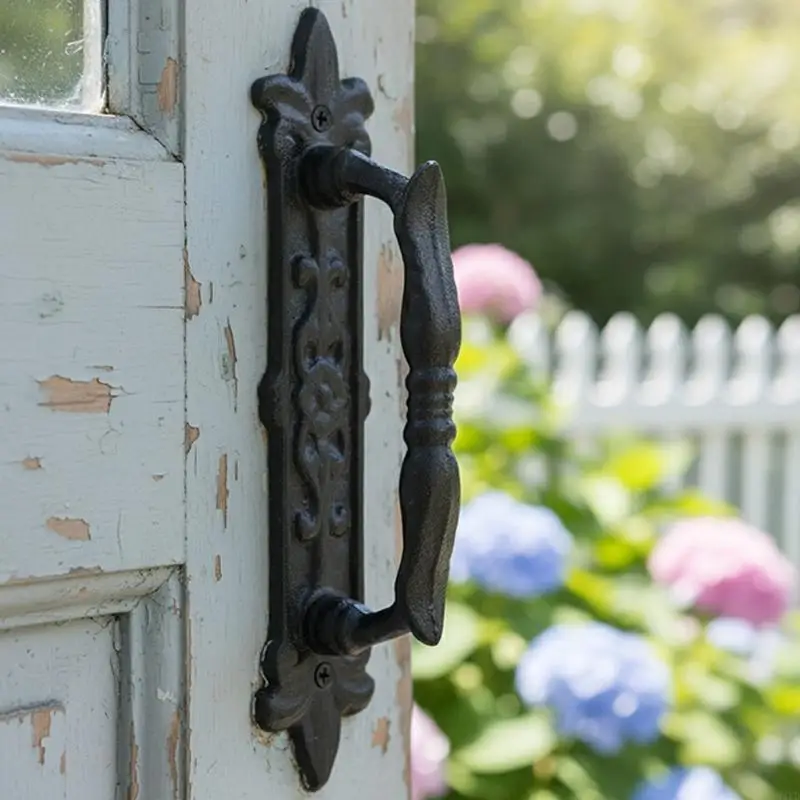 Ornate Metal Pull Handle with Decorative Backplate and Mounting Screws for Entryway Panels Interior Openings and Home Use M4YD