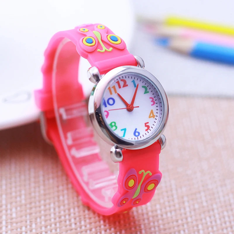 Cartoon Lovely 3D Butterfly Flowers Pretty Watches For Girls Boys Kids bambini studenti Party Christmas Gifts Clock Five Colors