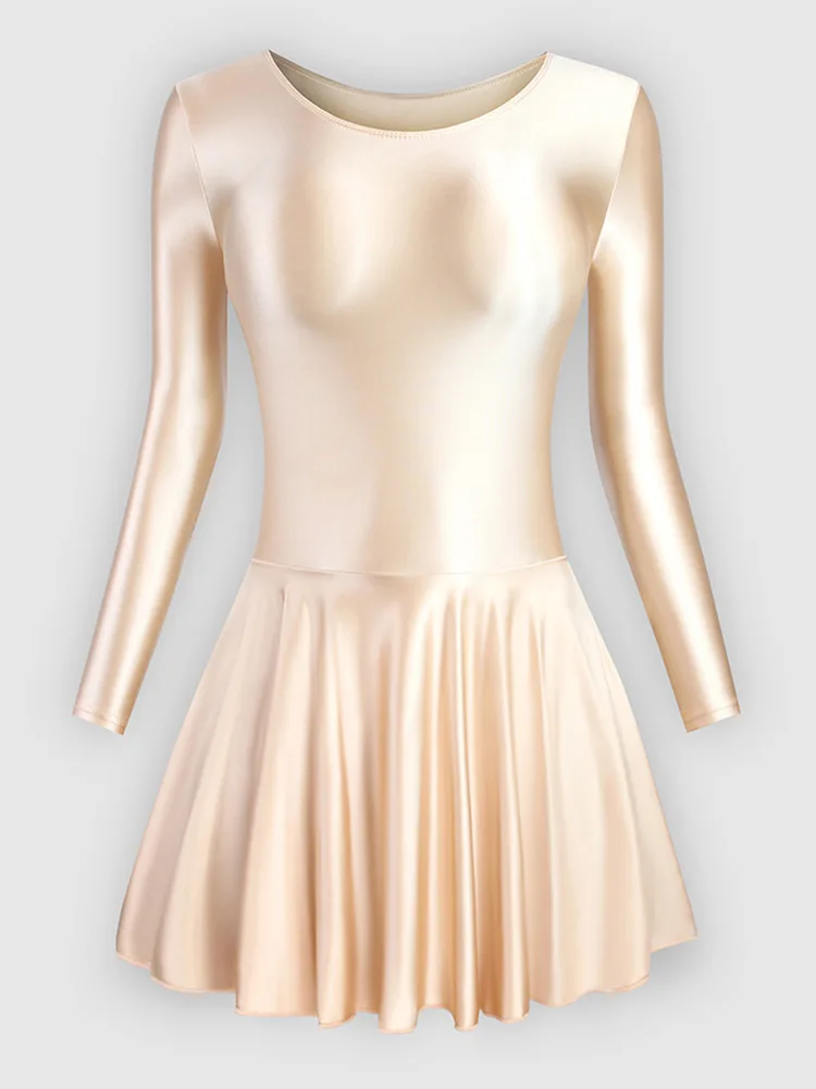 

Solid Color Slim Fit Long Sleeve Round Neck Ballet Dress for Women, Elegant Dance Performance Costume