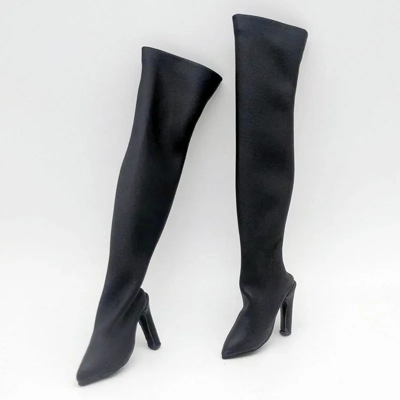 Tbleague 1/6 Scale Black High Heel Hollow Shoes Leather Long Boots Boots Model for 12in S07 S10 PH HT Doll Action Figures Toys