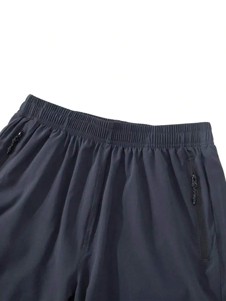 

Mens 2-Way Stretch Casual Shorts 9 Inch Inseam Lightweight Quick Dry With Zipper Pockets Elastic Waist
