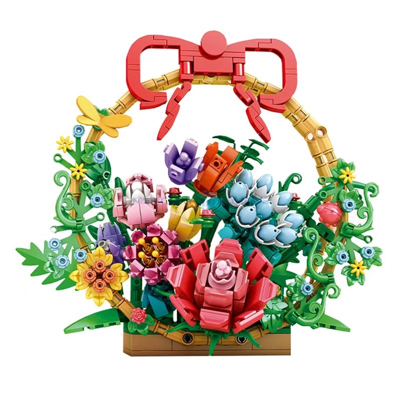 Flower Basket Plant Building Blocks MOC C0287 Ideas Art and Crafts Series Model Bricks House Ornament Toy Set Gift Kids Girls