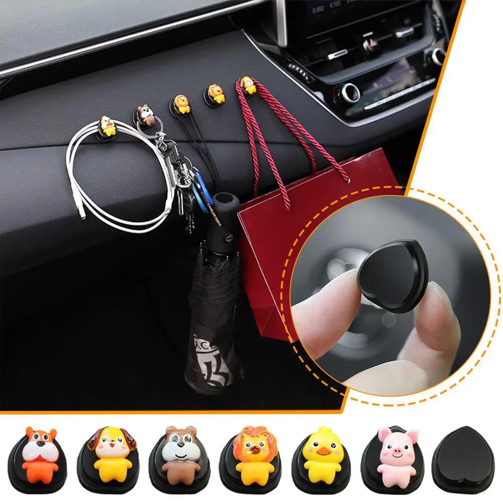 Animal Shape Car Hook Cute Car Self-Adhesion Creative Storage Hook Car Decoration Auto Multifunctional Interior Accessories