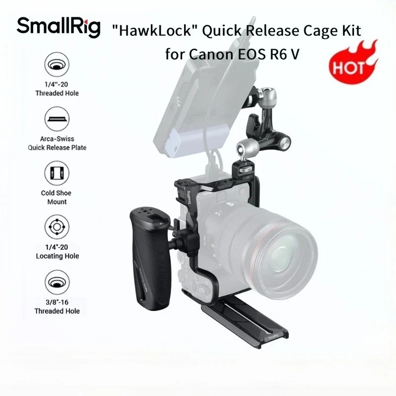 SmallRig HawkLock Quick Release Vertical Shooting Cage Kit for Canon EOS R6 V with Rotating Handle Manfrotto 501PL Plate 6382