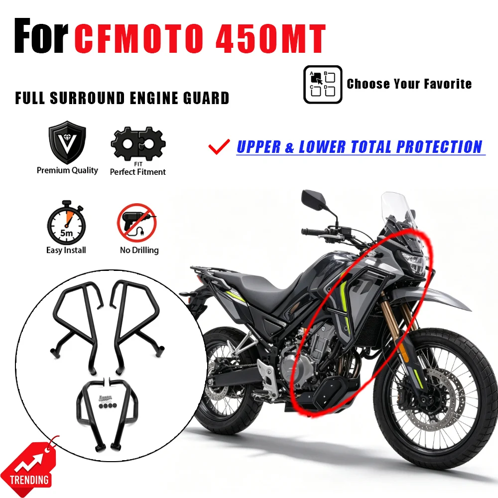 

For CFMOTO 450MT Engine Guard Crash Bar Upper Lower Bumper Anti-fall Protection Frame Accesorios Moto Defensas 450 MT Parts
