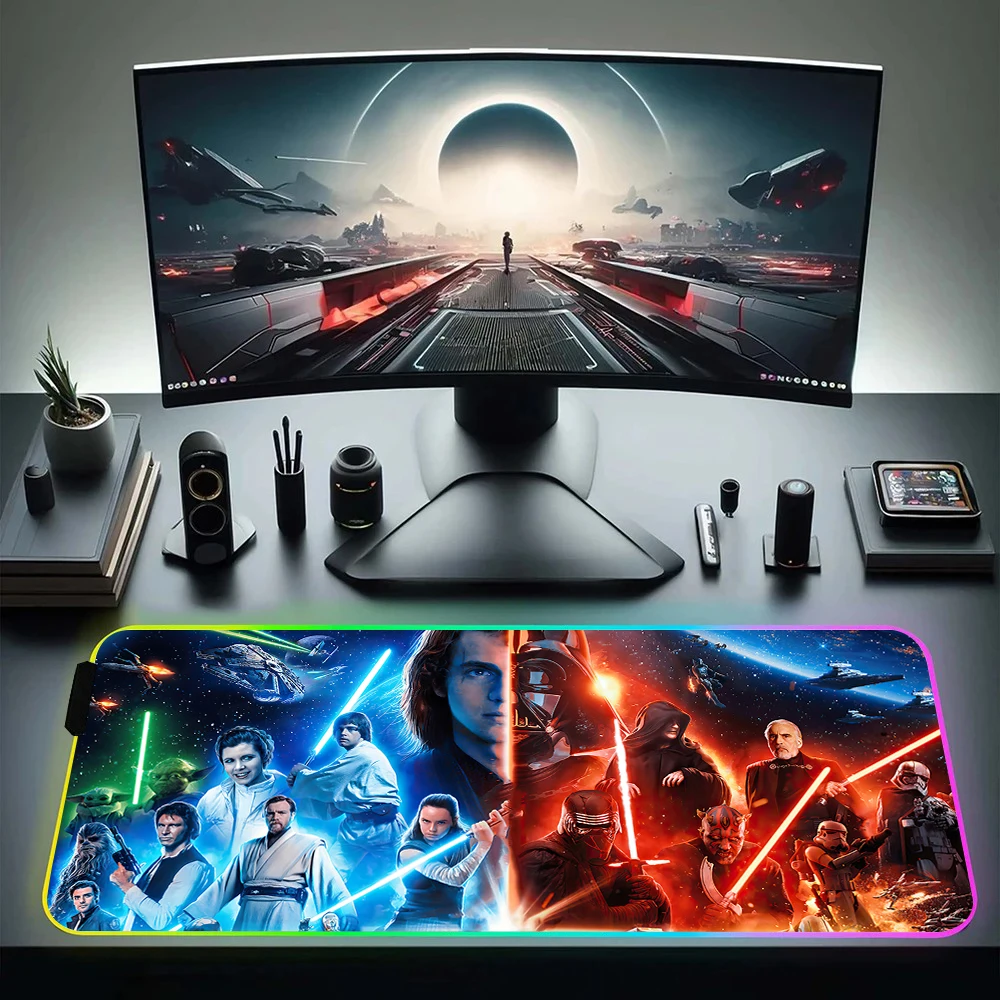 Fashion Stars Wars RGB Pc Gamer Keyboard Mouse Pad Mousepad LED Glowing Mouse Mats Rubber Gaming Computer Mausepad Funda