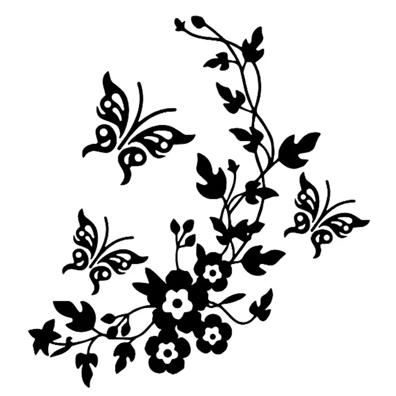 Flowers and Butterflys Inspired Design Decor Art Decal Vinyl Car Sticker Black/Silver,15cm*14cm