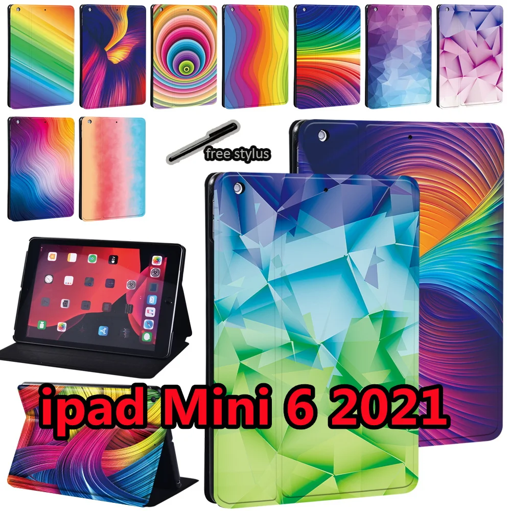 

For Apple for IPad Mini 6 8.3 Inch 2021 A2567 A2568 A2569 Watercolor Print Leather Stand Tablet Case Cover for Ipad Mini 6