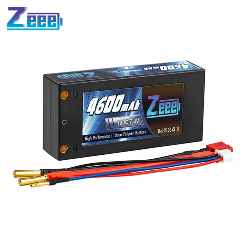 Zeee 2S 쇼티 리포 배터리, 7.4V 4600mAh 100C RC 리포 배터리, 4mm 총알 딘 울트라 플러그, RC 자동차 트럭 보트 FPV 드론 부품 