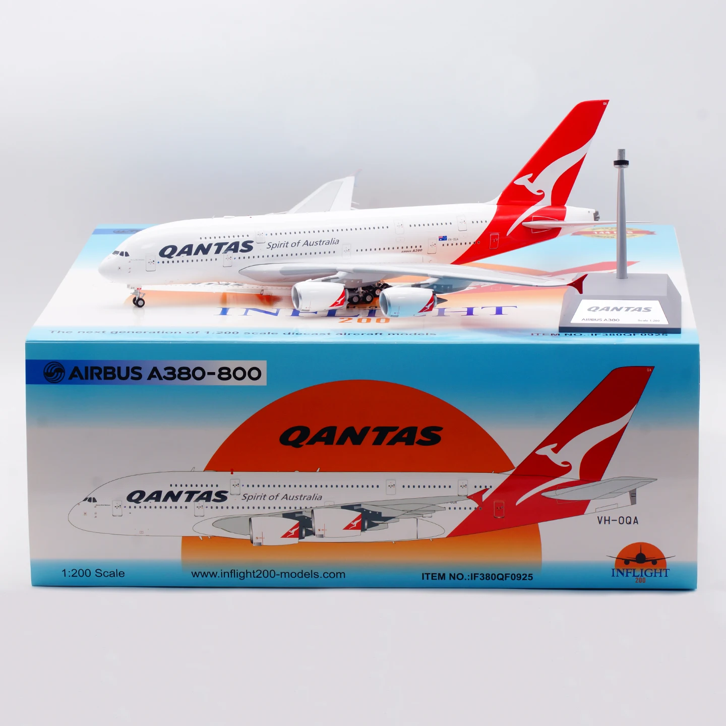 

Коллекционная модель самолета INFLIGHT IF380QF0925 из сплава, подарок, масштаб 1:200, Qantas Airways Airbus A380-800, литая под давлением, VH-OQA