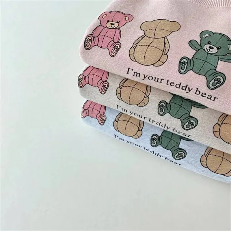 2024 New Baby Hoodies Cute Bear Print Infant Boys Cartoon Tops Autumn Kids Long Sleeve Sweatshirt Cotton Girls Clothes