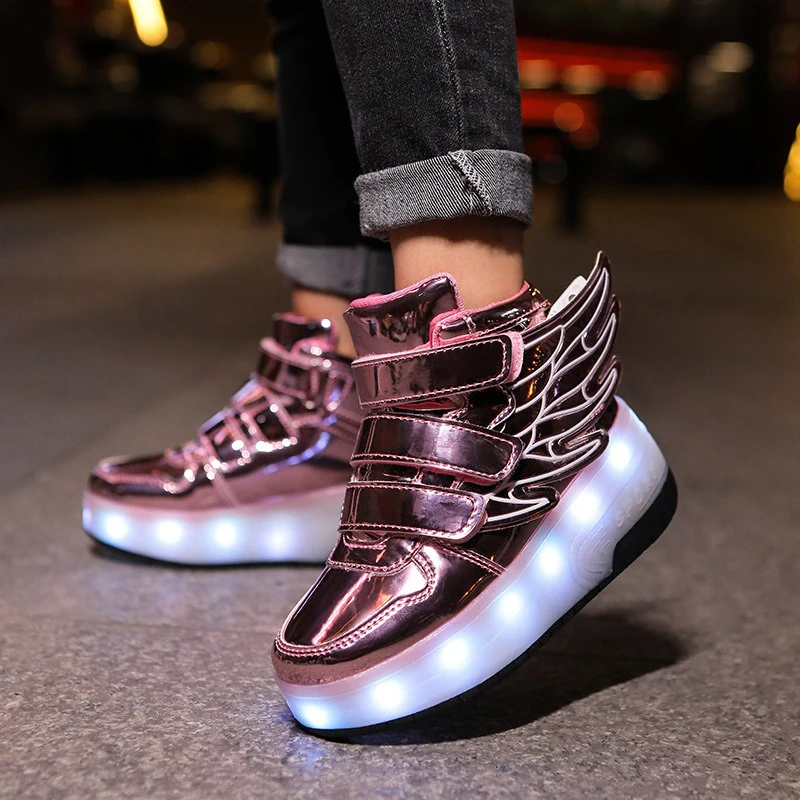 Unisex Light Up Skate Rollers Shoes For Kids Parkour Deform Sneakers Adjustable Wheel Heel Skates Casual Shoe Sneakers