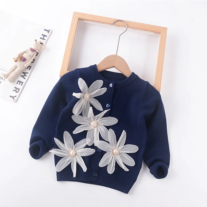 

2-8T Flower Sweater Cardigan for Girls Toddler Kid Baby Winter Clohtes Long Sleeve Knitwear Coat Cute Sweet Knit Top Outfit