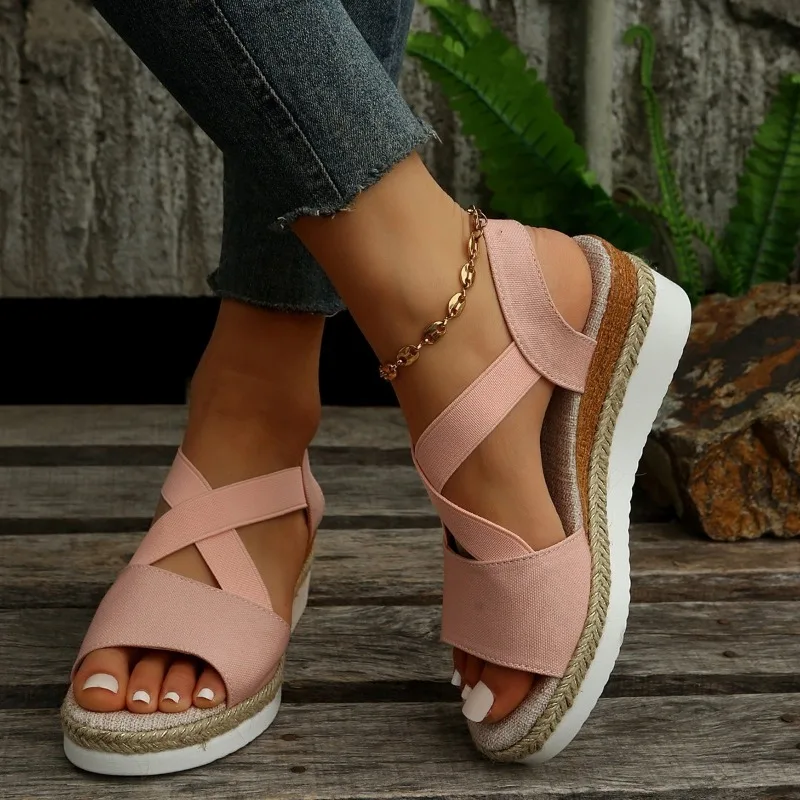 Sandalias De Cuña Con Plataforma Y Punta Abierta Para Mujer, Zapatos Informales Retro Para Exteriores, Verano, 2024