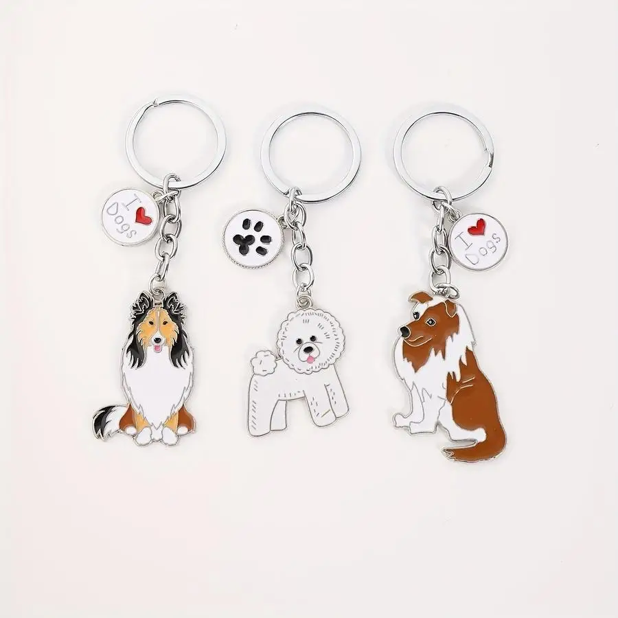 1/5/10/20/50/100pcs 1 pc / 3 pcs Cute Multicolored Metal Pet Dog Keychain, Various Adorable Styles, Exquisite and Durable, for S