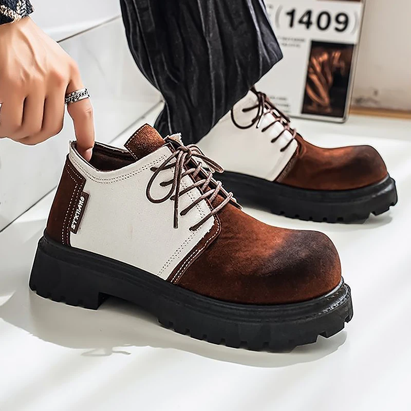 أحذية جلدية ريترو كبيرة الرأس موضة ديربي أحذية مصمم اليد القيام منصة قديمة أحذية رياضية رجالية فاخرة رجل عمال الأحذية #5