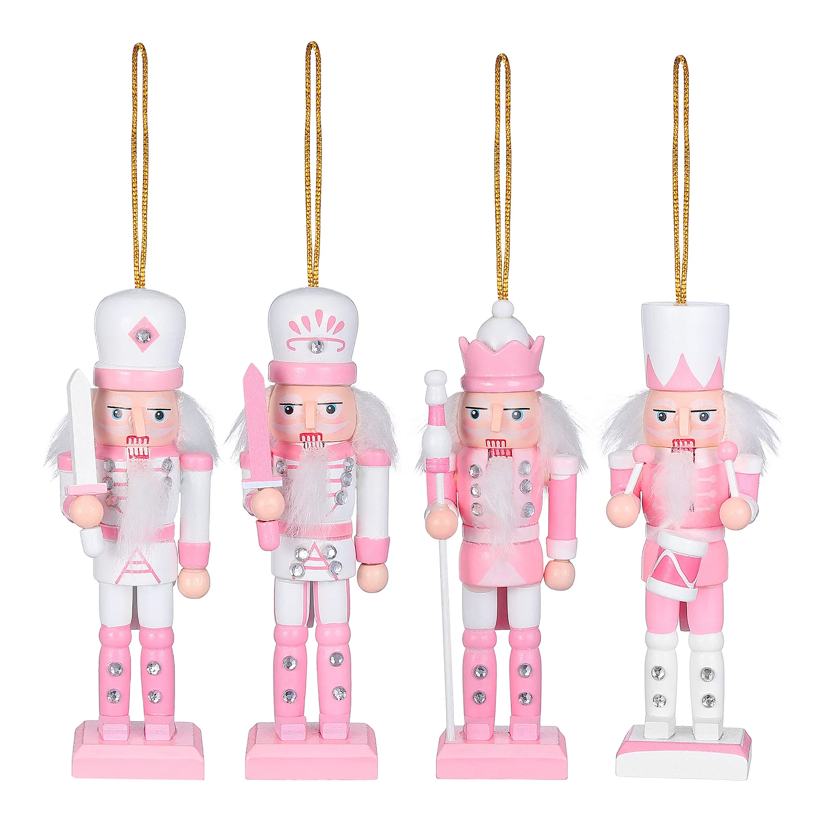 

4Pcs Christmas Nutcracker Decor Wooden Pendant Adornment for Room Restaurant Cabinet Desktop Xmas Hanging Ornament