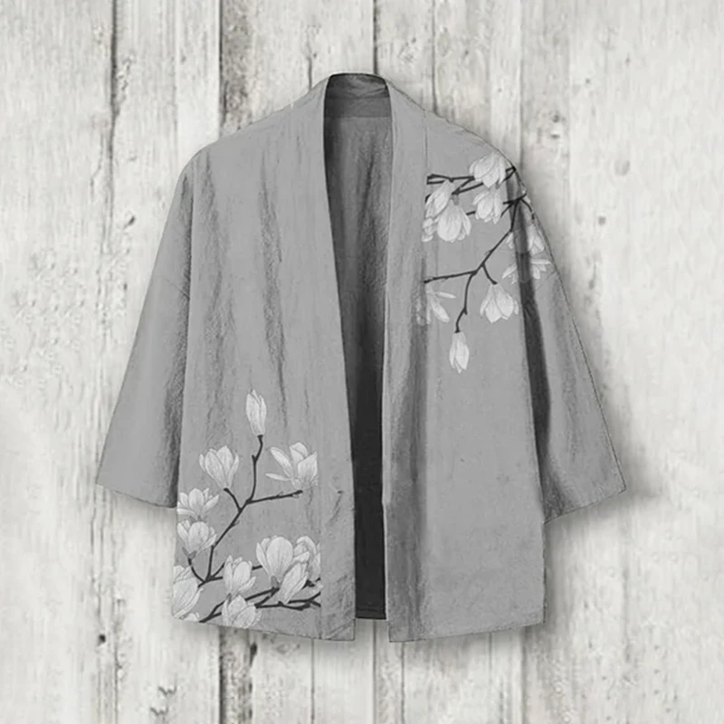 Kimono estilo japonês para homens e mulheres, cardigã com estampa de polvo, cardigã com carta, frente solta aberta, verão, harajuku