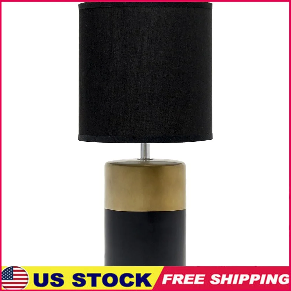 

Two Toned Porcelain Bedside Table Lamp Metallic Matte Base Black Fabric Shade E26 Bulb Compatible Home Decor Lighting