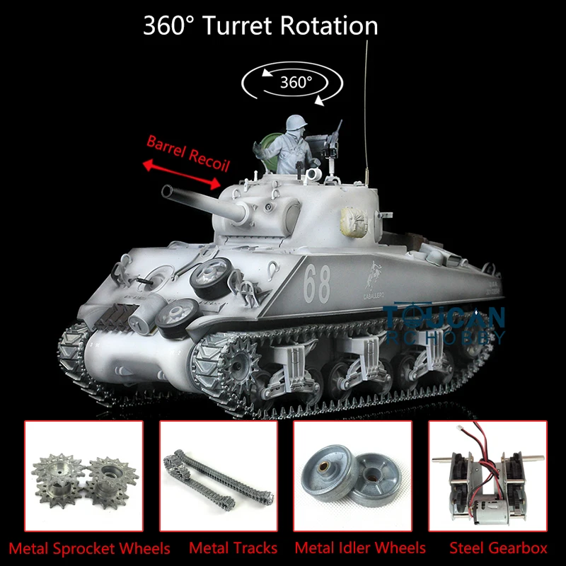 HENG LONG – jouets pour enfants, 1/16 neige 7.0 M4A3 Sherman RTR RC Tank 3898 tourelle à 360 ° canon recul TH17697-SMT4