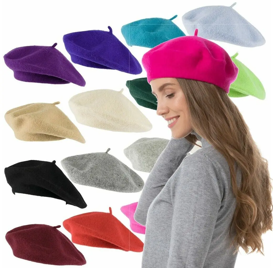 Women Berets French Artist Style Warm Winter Beanie Versatile Hat Retro Plain Beret Solid Color Elegant Lady Girls Painter Hat