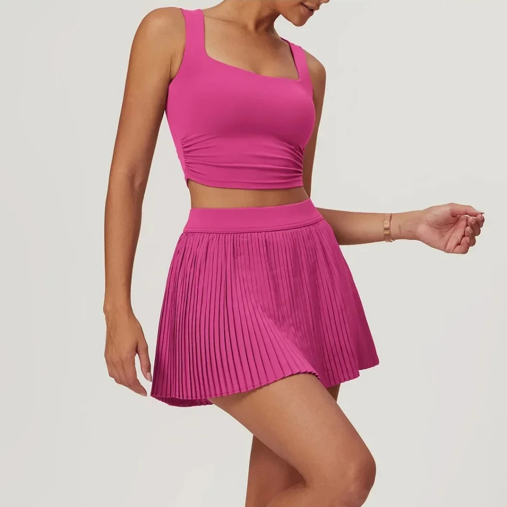

2025 комплект для йоги, женский комплект из 2 предметов, спортивная теннисная юбка, укороченный топ для бега на открытом воздухе, с высокой талией, фитнес-костюм, спортивная одежда для гольфа и танцев