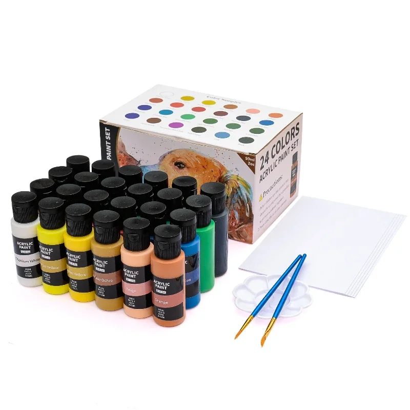 24 Colors 60ml Acrylic Paint Gift Box Set Artist Creative Painting Wall Graffiti Coloring Send Painting Paper Brush Palette