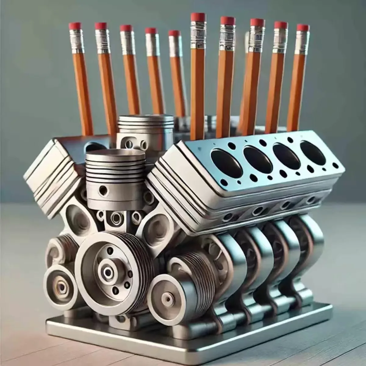 Portalápices creativo V8 para motor de coche, organizador de papelería de escritorio para oficina, decoración de escritorio para el hogar, regalo ornamental temático para coche, 1 Uds.