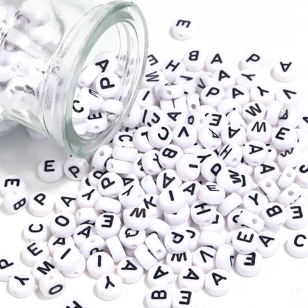 100pcs/Lot Oblate Acrylic Letter Beads Single Alphabet White Round Spacer Bead for Jewelry Making Handmade DIY Bracelet Necklace