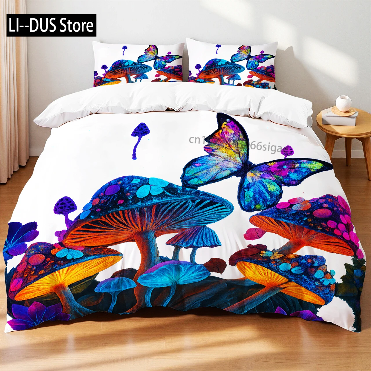 Flowers Mushroom Butterflies Digital Printing Cotton Fabric Bedding Set Duvet Cover Linen Fitted Sheet Pillowcases Home Textile