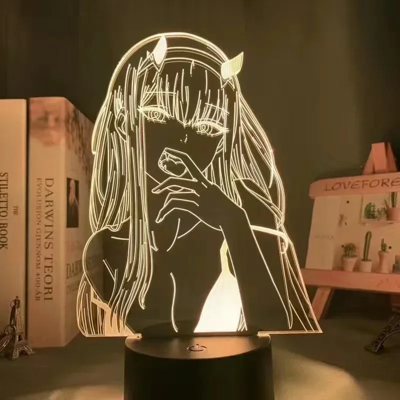 1pcs Anime Darling in The Franxx Figure 3D Lamps Warm Light Zero Two 02 HIRO LED Night Lights Gift for Friend Bedroom Decoration